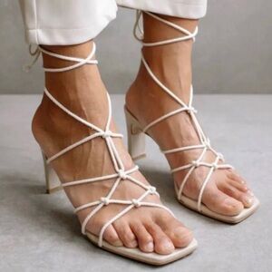 ALOHAS Unique Laced Heels in Ivory